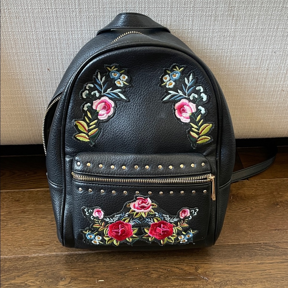 Aldo Black Backpack with Colorful Floral Embroidery
